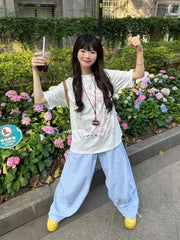 Lunivop T Shirts Women Vintage Short Sleeve Loose Cartoon Printed O Neck Sweet Funny Tops Female Casual Tshirt 2025 Summer