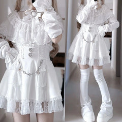 Lunivop Lolita Fairy Japanese Shirts & Blouses Kawaii Cuteore Camisa Feminina Black White Lace Tops Mujer Blusas Рубашка Mujer
