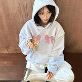 Lunivop Korean Fashion Bow Print Women Hoodie Kawai Harajuku Casual Streetwear Aesthetic Y2K Pullover Loose E-girl Jacket Couple Tops
