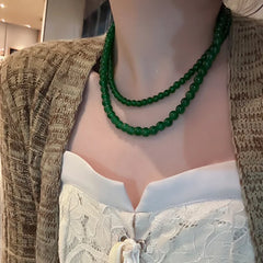 Lunivop New 4 6 8 10mm Green Color Glass Beads Strand Beaded Necklace for Women Female Silver Plated Toggle Clasp Chokers