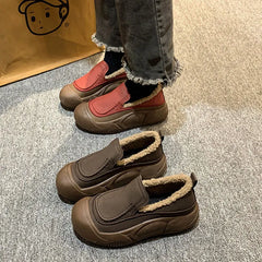 Lunivop Winter Women's Plus Velvet Flat Shoes Round Toe Shallow Slip on Casual Shoes for Women Sneakers Outdoor Women's Walking Shoes