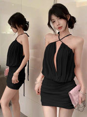 Lunivop Woman Dress Sexy Sleeveless Hollow Out Bandage Slim Summer Fashion Solid Ruched Party Mini Dresses Elegant Female