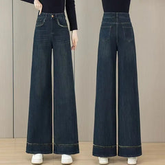 Lunivop Vintage Blue Wide Leg Jeans for Women Spring Autumn New High Waist Loose Fit Slim Fashion Casual Straight Long Pants