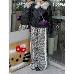 Lunivop Women Baggy Jeans Harajuku Oversize Denim Trousers Y2k Aesthetic Vintage Japanese 2000s Style Leopard Jean Pants Trashy Clothes