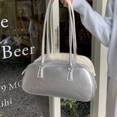 Lunivop Vintage Silver Shoulder Bag Purse Women Fairycore Aesthetic Leather Y2k Underarm Bag Ladies Fashionable Bowling Bag Chic