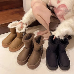 Lunivop Winter Women Boots Platform Shoes Keep Warm Mid-Calf Snow Boots Ladies Side Buckle Comfortable Brown Long Boots Zapatos De Mujer