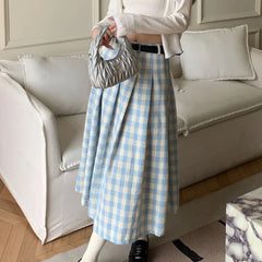 Lunivop Preppy Style Plaid Long Skirt Women Sweet Elegant Vintage Pleated Skirt High Waist Autumn Winter Retro A-line Skirts