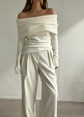 Lunivop Women Knitwear Elegant Sweater Long Sleeve Slash Neck Solid Off Shoulder Thin Pullovers Office Lady Tops Fall Winter Outfit