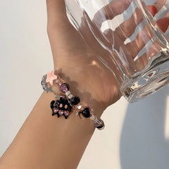 Lunivop Kpop Harajuku Cute Black Cat Y2k Star Crystal Beaded Bracelet For Girl Goth EMO Y2k 2000s Vintage 90s Aesthetic Accessories Gift