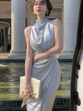 Lunivop Women Summer Halter Satin Midi Party Dress Sleeveless Bodycon Slim Casual Solid Birthday Vestidos Female One Pieces Fashion Robe