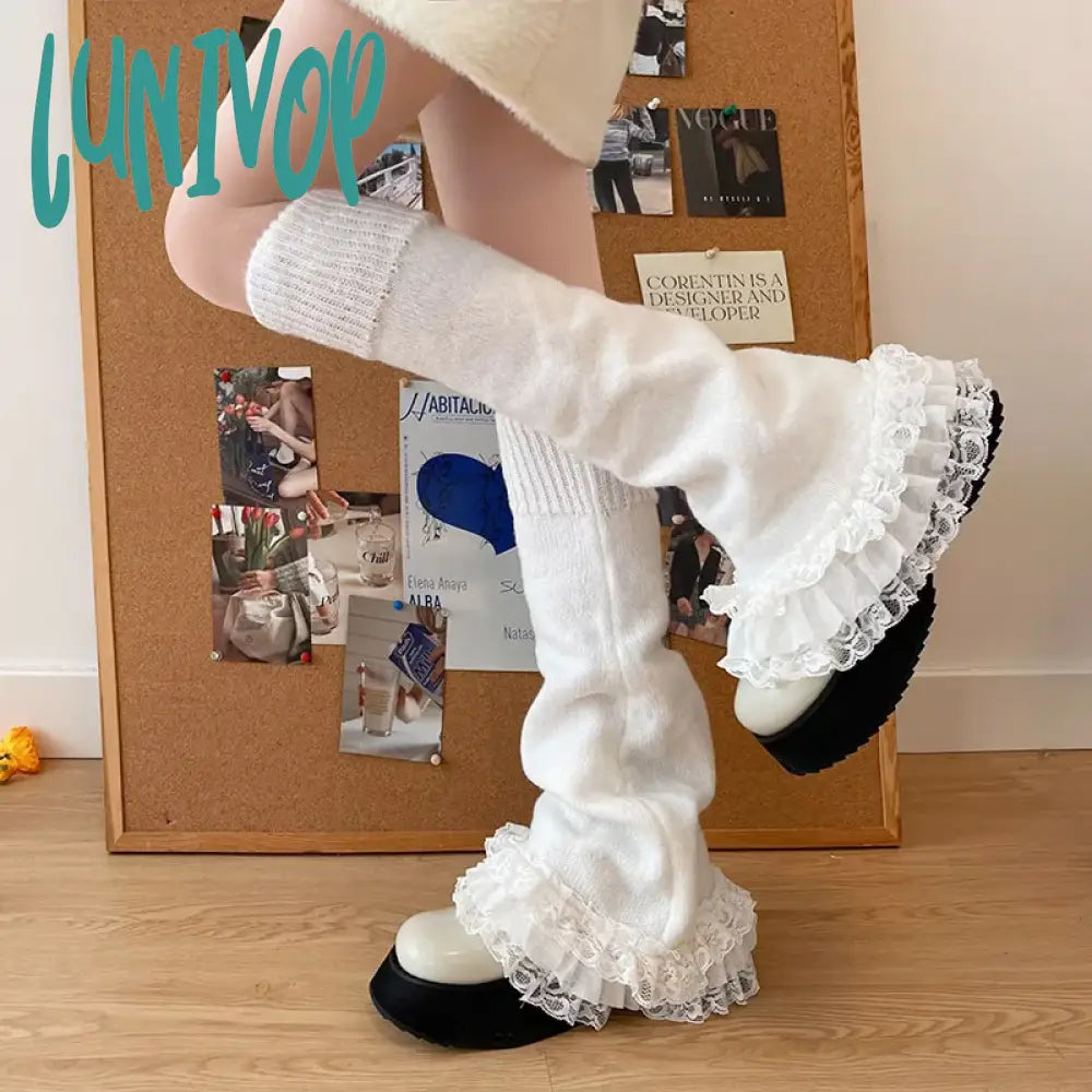 Lunivop 1 Pair Autumn Winter Retro Spicy Girl Lace Women’s Leg Warmers Lolita Jk Horn T-Shaped