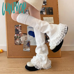 Lunivop 1 Pair Autumn Winter Retro Spicy Girl Lace Women’s Leg Warmers Lolita Jk Horn T-Shaped