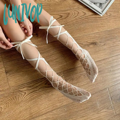 Lunivop 1 Pair Of Jk Girls’ Strap Socks Lolita Calf Cosplay Hollow Stockings