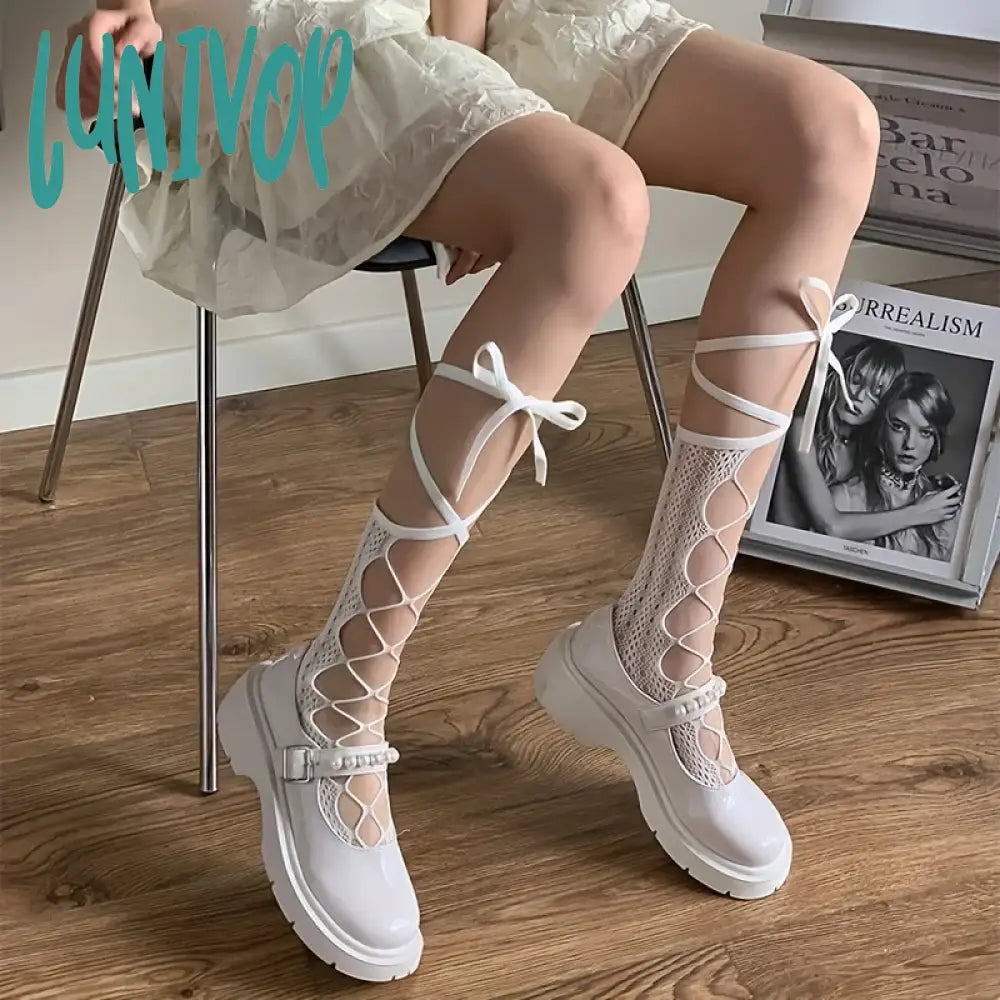 Lunivop 1 Pair Of Jk Girls’ Strap Socks Lolita Calf Cosplay Hollow Stockings
