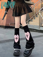 Lunivop 1 Pair Of Knitted Wide Leg Sock Sleeves With Love Cross Y2K Girls’ Matching Calf For