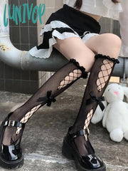 Lunivop 1 Pair Of Lolita Calf Socks With Bow Tie And Cross Wooden Ear Lace Stockings Jk Girls’