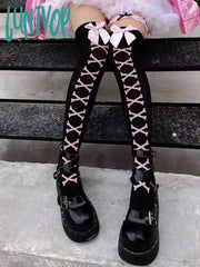 Lunivop 1 Pair Of Long Hose European And American Halloween Socks Women’s Bow Ti Knee Length Printed