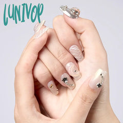Lunivop 10Pcs Aurora Pink Handmade Press On Nails Short Glitter French Fake Full Cover Diamond