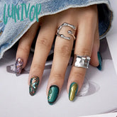 Lunivop 10Pcs Handmade Fake Nails Bohemian Style French Long False Nail Detachable Reusable Press