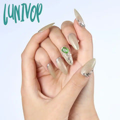 Lunivop 10Pcs Handmade Fake Nails Long Almond Shaped Nail With Color Rhinestone Design 3D Glossy