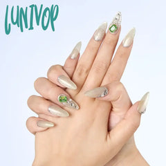 Lunivop 10Pcs Handmade Fake Nails Long Almond Shaped Nail With Color Rhinestone Design 3D Glossy