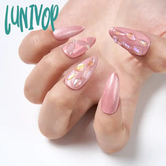 Lunivop 10Pcs Handmade Fake Nails Long Almond Shaped Nail With Color Rhinestone Design 3D Glossy