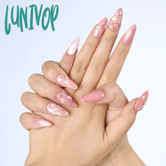 Lunivop 10Pcs Handmade Fake Nails Long Almond Shaped Nail With Color Rhinestone Design 3D Glossy