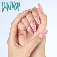Lunivop 10Pcs Handmade Fake Nails Long Almond Shaped Nail With Color Rhinestone Design 3D Glossy