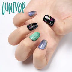 Lunivop 10Pcs Handmade Glitter Short Square Press On Nails Gradient False Cat Eye Fake With