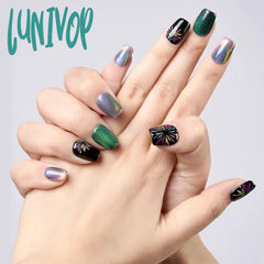 Lunivop 10Pcs Handmade Glitter Short Square Press On Nails Gradient False Cat Eye Fake With