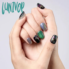 Lunivop 10Pcs Handmade Glitter Short Square Press On Nails Gradient False Cat Eye Fake With