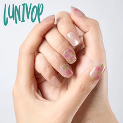 Lunivop 10Pcs Shiny Handmade Press On Nails Short Ballerina Artificial Full Cover Cat Eye Rose