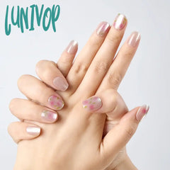 Lunivop 10Pcs Shiny Handmade Press On Nails Short Ballerina Artificial Full Cover Cat Eye Rose