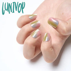 Lunivop 10Pcs Short Press On Nails Square Nude With Color French Designs Full Cover Artificial