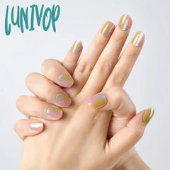 Lunivop 10Pcs Short Press On Nails Square Nude With Color French Designs Full Cover Artificial