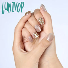 Lunivop 10Pcs Short Square Fake Nails Super Flash Pinkish False Removable Exquisite Nail Art For