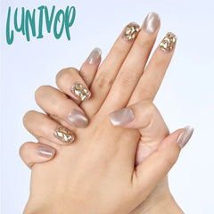 Lunivop 10Pcs Short Square Fake Nails Super Flash Pinkish False Removable Exquisite Nail Art For