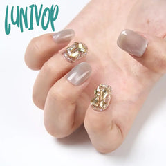 Lunivop 10Pcs Short Square Fake Nails Super Flash Pinkish False Removable Exquisite Nail Art For