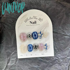 Lunivop 10Pcs Wearable Handmade Press On Nails Blue Y2K Designed Fake Nail Reusable Artificial