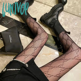 Lunivop 1Pair Women Sexy Stockings Double G Fishnet Black Tights Woman Small Mesh Patterned Hollow
