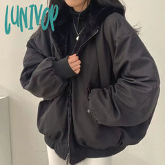 2000s fashion Fleece-lined Thickened Double-Sided Lamb Wool Cotton-Padded Coat Women's Coat Winter New Loose Hooded Cotton-Padded Coat Top