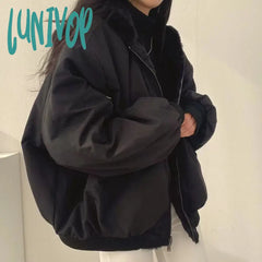 2000s fashion Fleece-lined Thickened Double-Sided Lamb Wool Cotton-Padded Coat Women's Coat Winter New Loose Hooded Cotton-Padded Coat Top