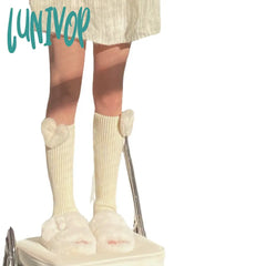 2000s fashion Handmade Mid-Calf Plush Three-Dimensional Love Decorative Calf Socks Knitted Wool Warm Leg Cover Autumn and Winter Ins Personality