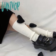 2000s fashion Handmade Mid-Calf Plush Three-Dimensional Love Decorative Calf Socks Knitted Wool Warm Leg Cover Autumn and Winter Ins Personality