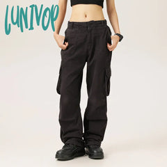 2000s fashion Japanese Retro Autumn Distressed Washed Overalls Casual Large Pocket Men's and Women's Loose Trousers