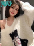 Lunivop 2024 Autumn Two Pieces Set Women Grunge Knitted Cartoon Cat Bow Pullover + Sleeveless