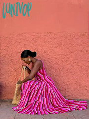 Lunivop 2024 Colourful Sleeveless Stripe Maxi Dress Lady Fashion U-Neck Backless Suspender Robe