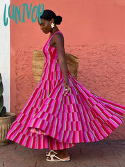 Lunivop 2024 Colourful Sleeveless Stripe Maxi Dress Lady Fashion U-Neck Backless Suspender Robe
