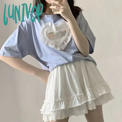Lunivop 2024 Korean Fashion White Lace Mini Skirt For Women Girl A-Line Short Kawaii Cute Preppy