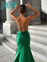 Lunivop 2024 Midi Green Satin Backless Dresses Women Sleeveless Off Shoulder Club Sexy Bodycon